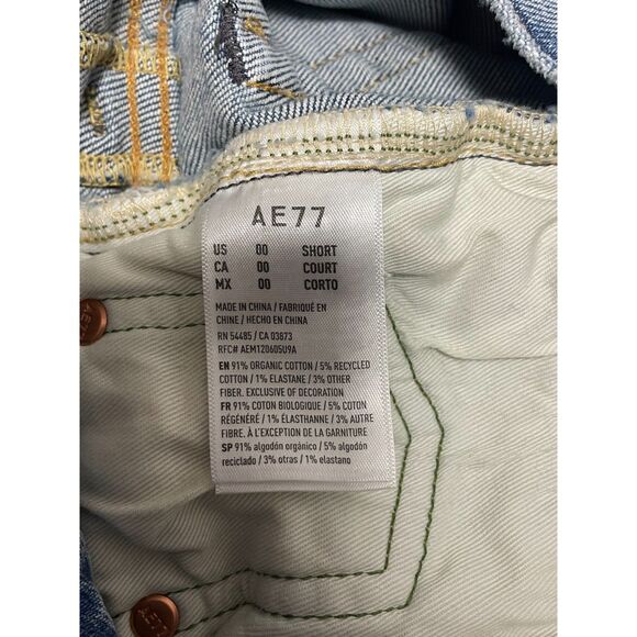 AE77 Mom Jean Distressed High Rise 00 Short Frayed Hem Organic Denim - Picture 8 of 8